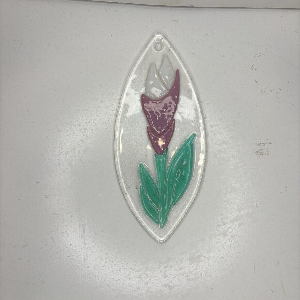 Iridescent Pink/Purple Tulip Flower Stained Glass Ornament Sun Catcher Spring 6”